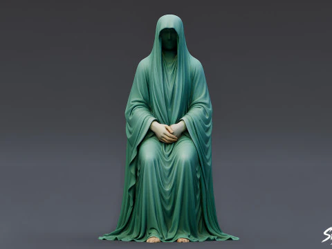 Ghost Statue Seated Hands Folded 3D Model