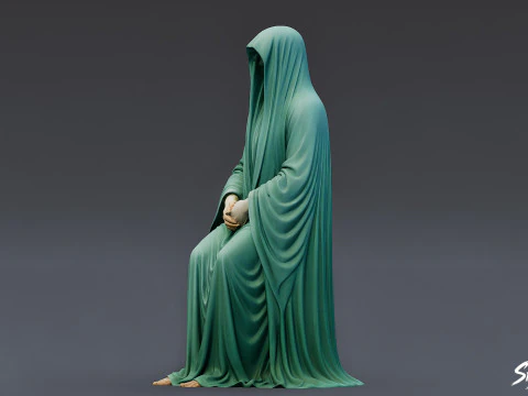 Ghost Statue Seated Hands Folded 3D Model