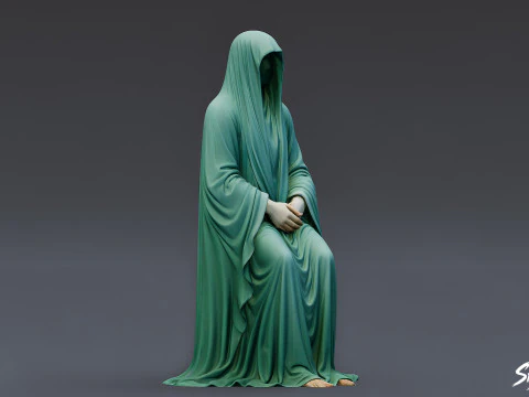 Ghost Statue Seated Hands Folded 3D Model