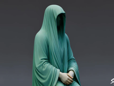 Ghost Statue Seated Hands Folded 3D Model