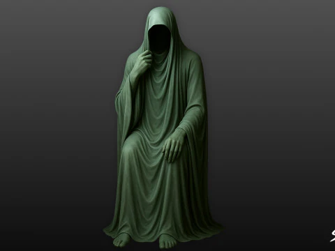 Ghost Statue Seated Thoughtful 3D Model