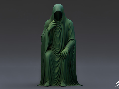 Spookstandbeeld zittend nadenkend 3D Model