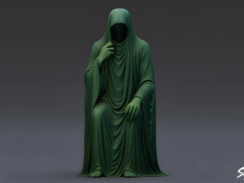 Ghost Statue Seated Thoughtful 3D Model