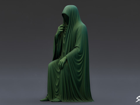 Spookstandbeeld zittend nadenkend 3D Model