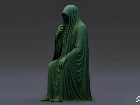 Ghost Statue Seated Thoughtful 3D Model