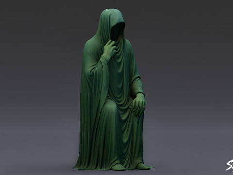 Spookstandbeeld zittend nadenkend 3D Model