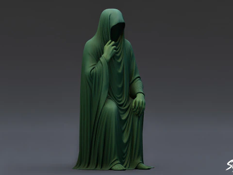 Ghost Statue Seated Thoughtful 3D Model