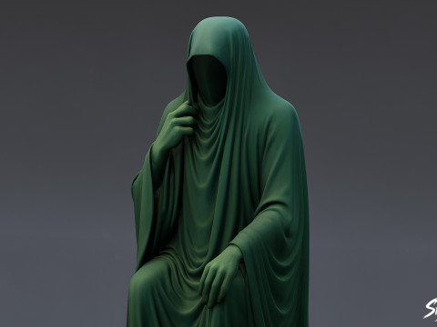 Spookstandbeeld zittend nadenkend 3D Model