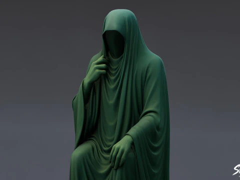 Ghost Statue Seated Thoughtful 3D Model