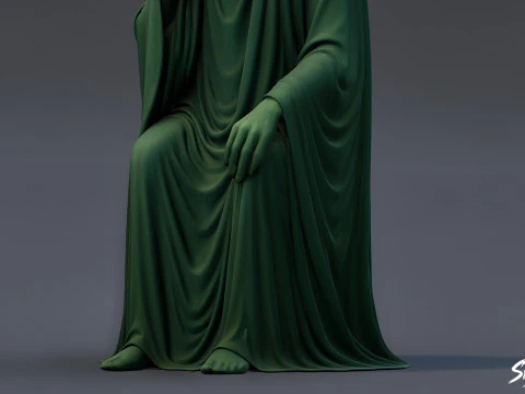 Ghost Statue Seated Thoughtful 3D Model