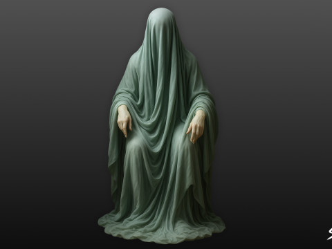 Ghost Statue Seated Throne 3D Model