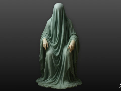 Ghost Statue Seated Throne 3D Model
