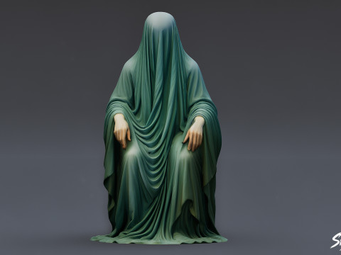 Patung Hantu Duduk di Singgasana Model 3D