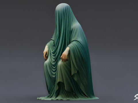 Patung Hantu Duduk di Singgasana Model 3D