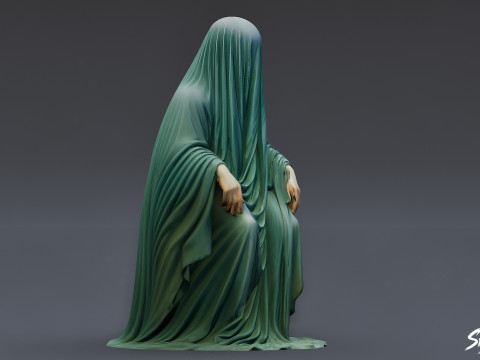 Patung Hantu Duduk di Singgasana Model 3D