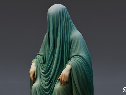 Patung Hantu Duduk di Singgasana Model 3D