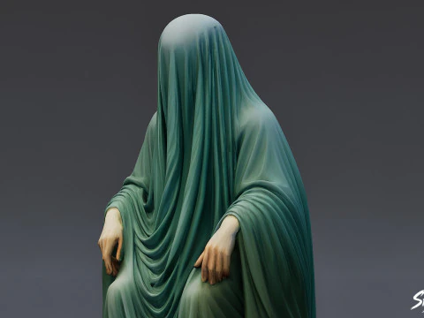 Ghost Statue Seated Throne 3D Model