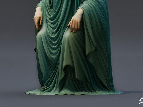 Patung Hantu Duduk di Singgasana Model 3D