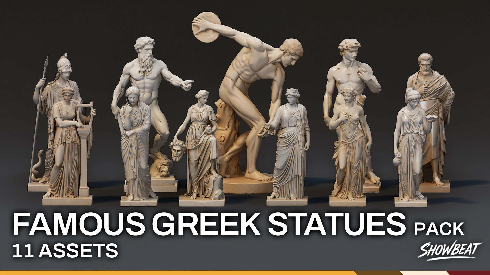Famous Greek Statues Pack 3D Model .c4d .max .obj .3ds .fbx .stl .blend 