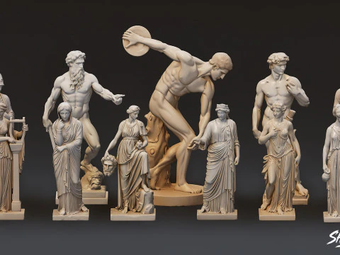 Famous Greek Statues Pack 3D Model