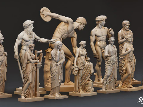 Famous Greek Statues Pack 3D Model