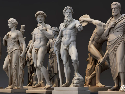 Famous Greek Statues Pack 3D Model