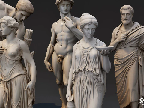 Famous Greek Statues Pack 3D Model