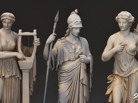 Famous Greek Statues Pack 3D Model
