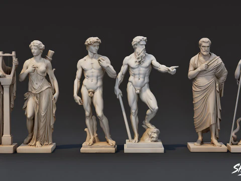 Famous Greek Statues Pack 3D Model