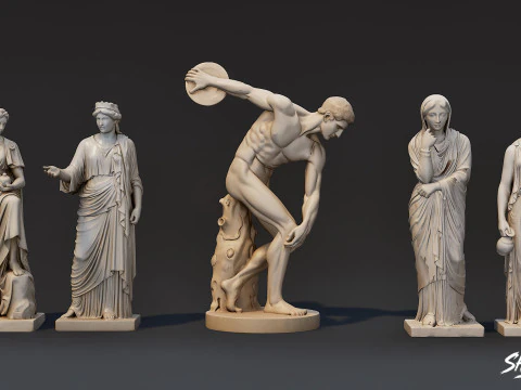 Famous Greek Statues Pack 3D Model