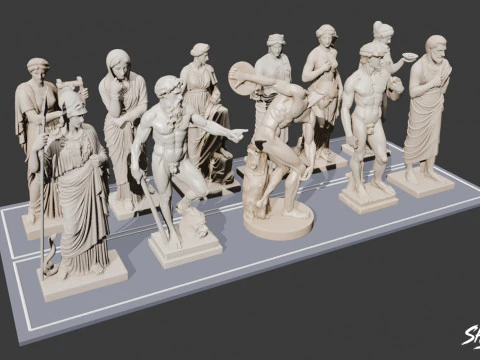 Famous Greek Statues Pack 3D Model