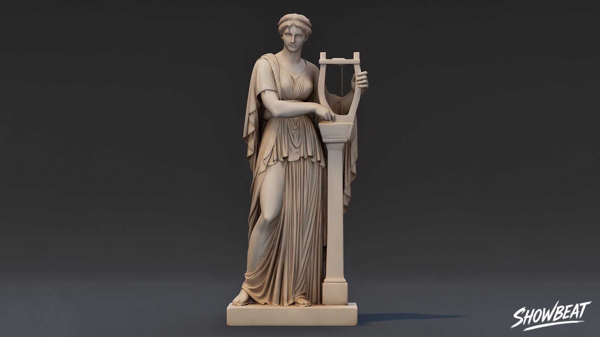Muse with Lyre Statue 3D Model .c4d .max .obj .3ds .fbx .stl .blend 
