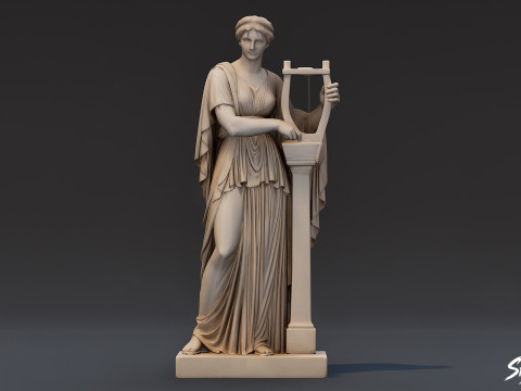 Statue Muse avec Lyre Modèle 3D