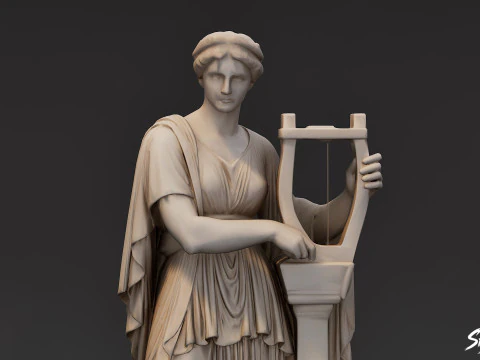 Muse with Lyre Statue 3D Model