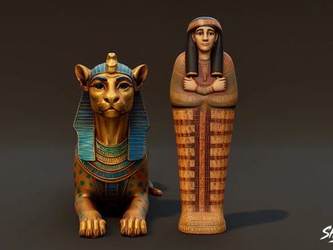 &Auml;gyptische k&ouml;nigliche Mythos-Statuenpackung VOL1 3D Modell