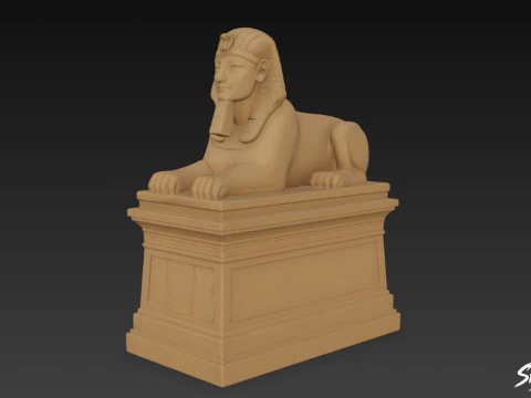 Statue de Sphinx &eacute;gyptien sur pi&eacute;destal Modèle 3D