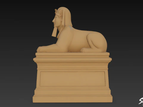 Egyptian Sphinx Statue on Pedestal 3D Model