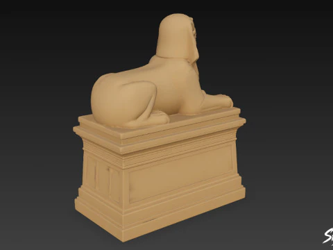 Egyptian Sphinx Statue on Pedestal 3D Model
