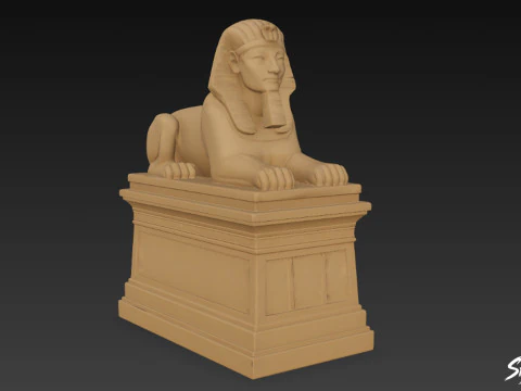Egyptian Sphinx Statue on Pedestal 3D Model