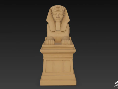 Egyptian Sphinx Statue on Pedestal 3D Model