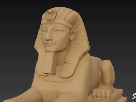 Egyptian Sphinx Statue on Pedestal 3D Model