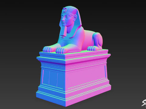 Egyptian Sphinx Statue on Pedestal 3D Model