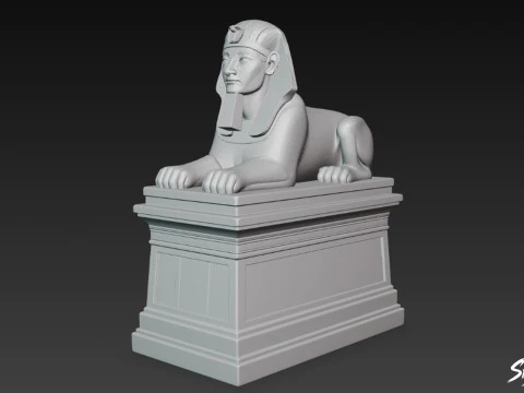 Egyptian Sphinx Statue on Pedestal 3D Model