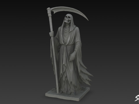 Pose d'ascension de la statue de la Faucheuse de la mort Modèle 3D