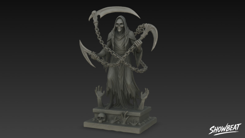 Pose de la chaîne de la statue de la Faucheuse de la mort Modèle 3D .c4d .max .obj .3ds .fbx .stl .blend 