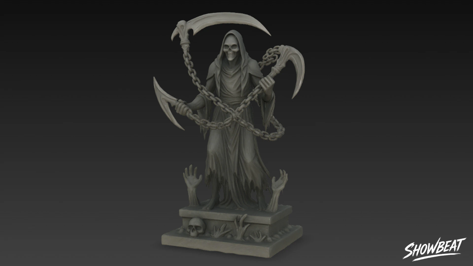 Death Reaper Statue Chain Pose 3D Model .c4d .max .obj .3ds .fbx .stl .blend 