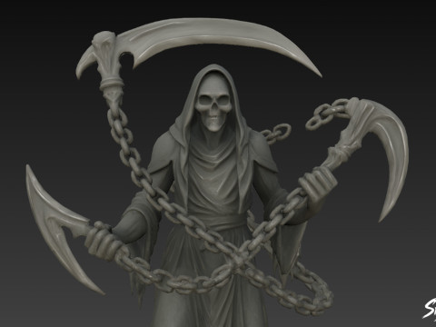 Pose de la chaîne de la statue de la Faucheuse de la mort Modèle 3D
