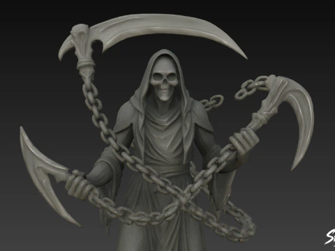 Death Reaper Statue Chain Pose 3D Model