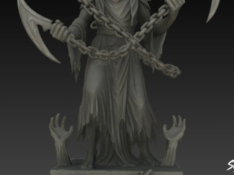 Death Reaper Statue Chain Pose 3D Model