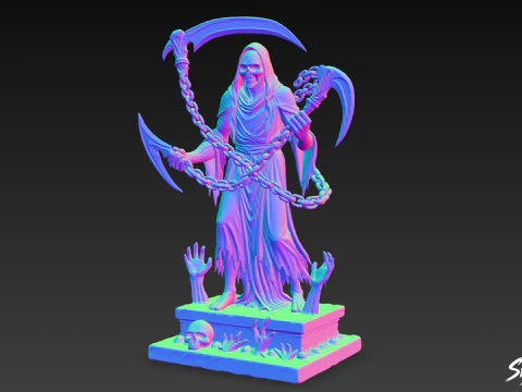 Death Reaper Statue Chain Pose 3D Model